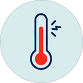 Ícone de termômetro com mercúrio em vermelho e linhas de alerta indicando temperatura elevada representando o efeito de alivio de dores e febre de Dorflex®.