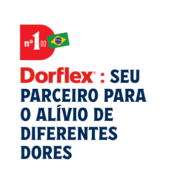 Banner com o texto: "Dorflex: seu parceiro para o alívio de diferentes dores". À direita, o selo n.º 1 do Brasil.