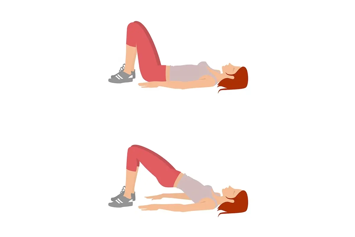 A elevação pélvica é um dos exercícios de pilates para dor lombar. Fortalece coxas, glúteos e o core.